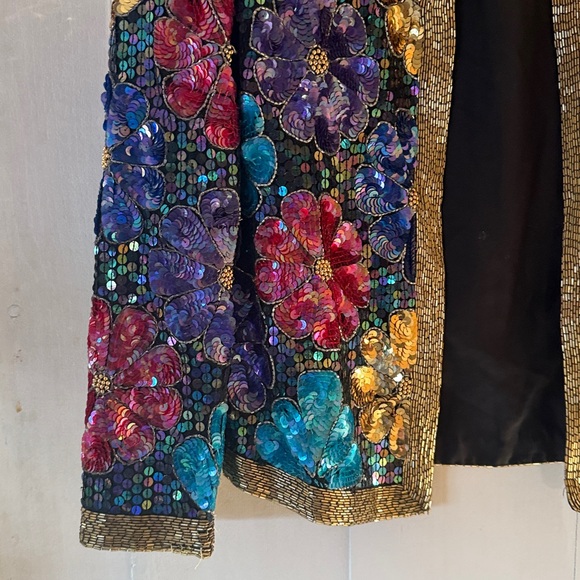 Vintage Leslie Faye Sequin Beaded Silk Evening Blazer Jacket. Medium. - Picture 4 of 8